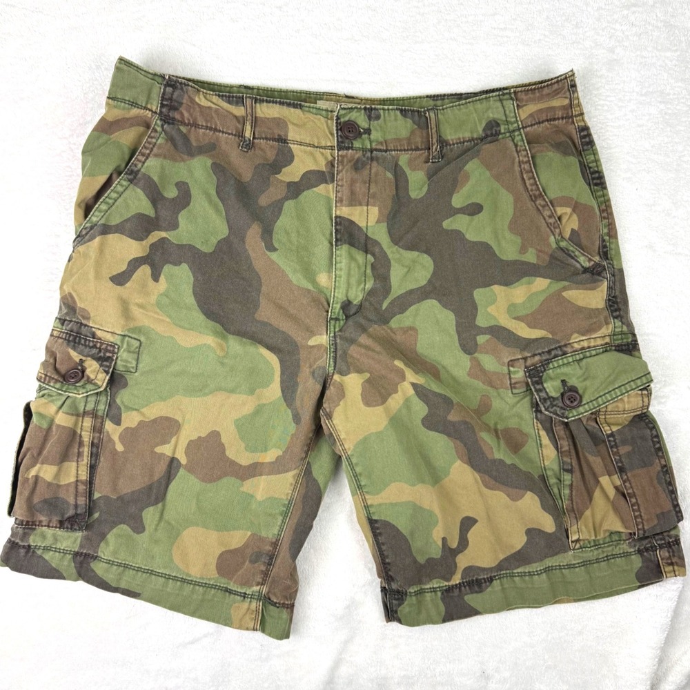 Arizona Jean Co Mens Camo Cargo Shorts Green Brown Woodland Size 38 Cotton